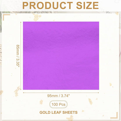 PATIKIL Gold Leaf Sheets for Art 3.7" x 3.4", 100 Pcs Gold Foil Sheet Metallic Leaf Papers for DIY Crafts Resin Furniture Nails Paintings Home Decoration, Pink Purple