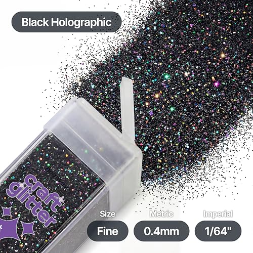 Craft Glitter Shaker Black Holographic 130g Fine (4.6 Ounce)