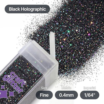 Craft Glitter Shaker Black Holographic 130g Fine (4.6 Ounce)