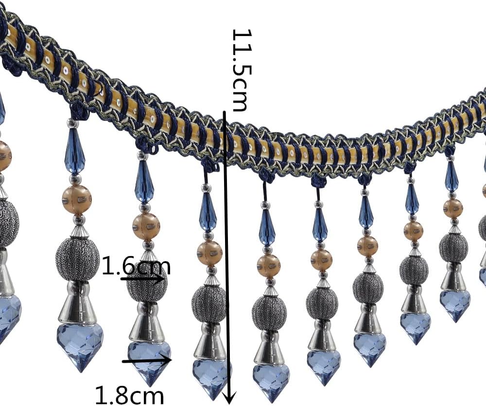 3yards Beading Fringe Trimming Long Beads Tassel Curtain Trim Ribbon Trim for Cover Edge Decorative (deep blue) - Crafty Corner