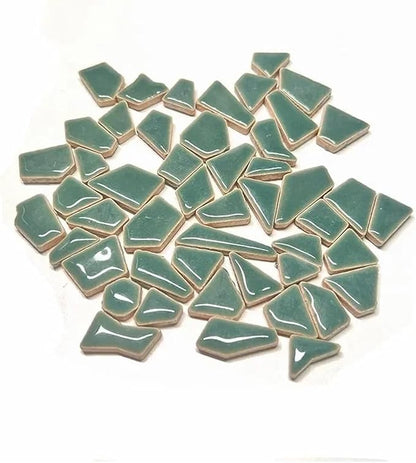 Mosaic Tiles 200g/7.05oz(Approx. 155-170pcs) Porcelain Mosaic Tiles 1-2.5cm 0.4mm Thickness Ceramic Mosaic Stones DIY Mosaic Craft Material(Green01)