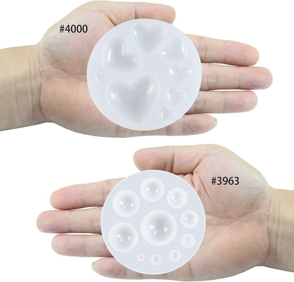 Cabochon Gemstone Epoxy Resin Casting Silicone Molds Include Heart, Dome Shapes for Fondant Cake Decoration, Polymer Clay Craft, Jewelry Making - 2 in Set