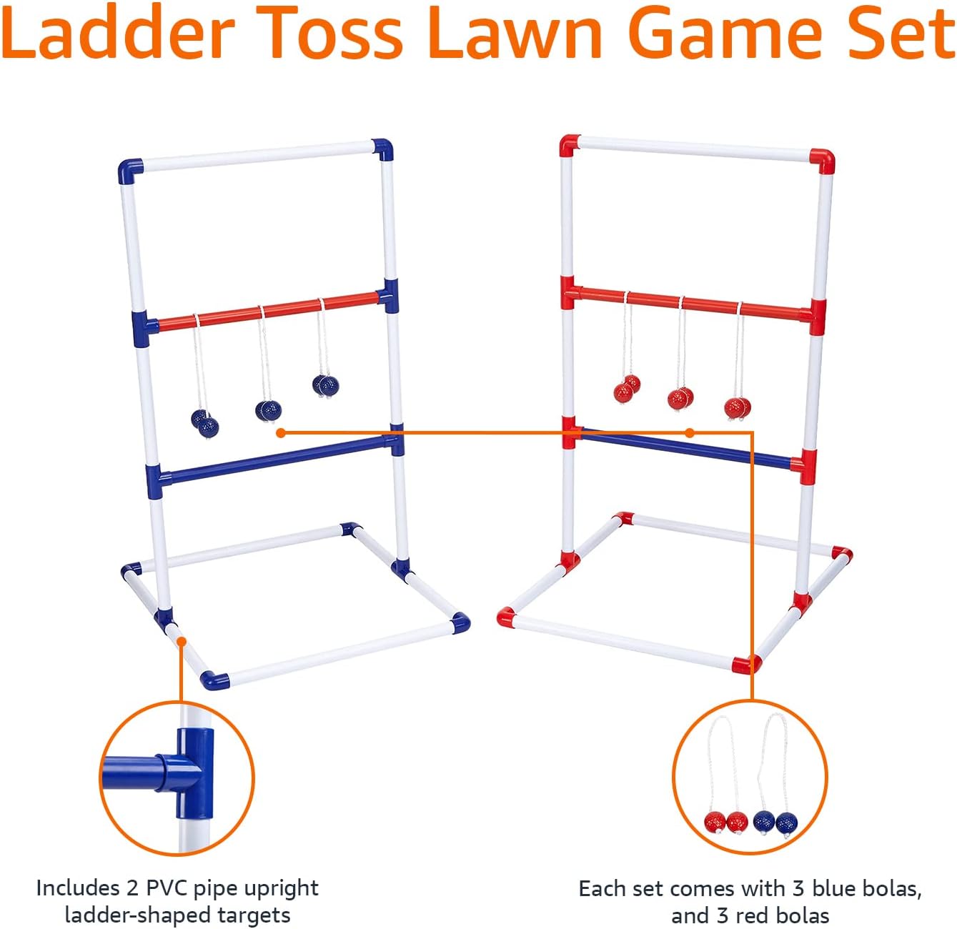 Amazon Basics Ladder Toss Game Set, Red/Blue
