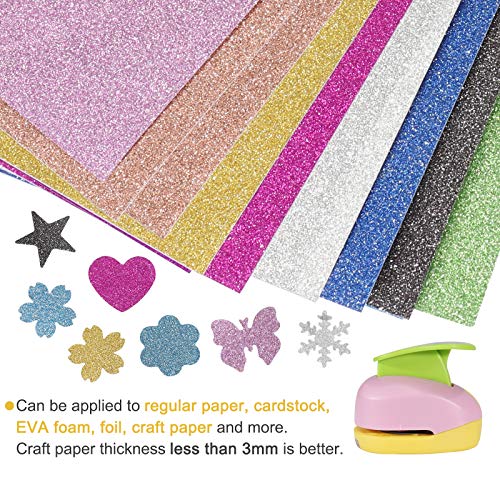 6 Pcs Colorful Craft Hole Punch with 10 Glitter Cardstock Papers