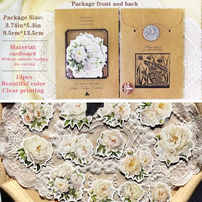 Vintage Junk Journal Items Kit Pre Cut Paper Cards Cutout Cardstock Art Aesthetic Decor Hollow Out Craft Elements Small Embellishments Supplies for Adults Scrapbook Pack