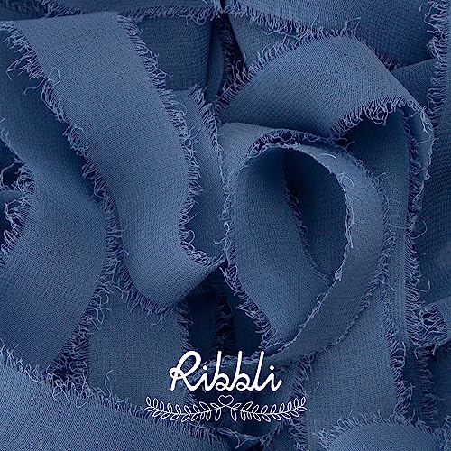 Dusty Blue Chiffon Ribbon 1 Inch x 20 Yard Handmade Fringe Chiffon Silk Ribbon Dusty Blue Ribbon for Gifts Wrapping (60 Foot)