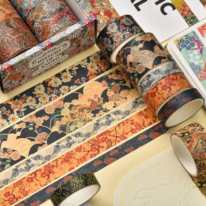 12 Rolls Kyoto Charm Washi Tape Set Japanese Arts Adhesive Tapes Geometric Garden Decorative Masking Tape Sets for Craft (12 Count)