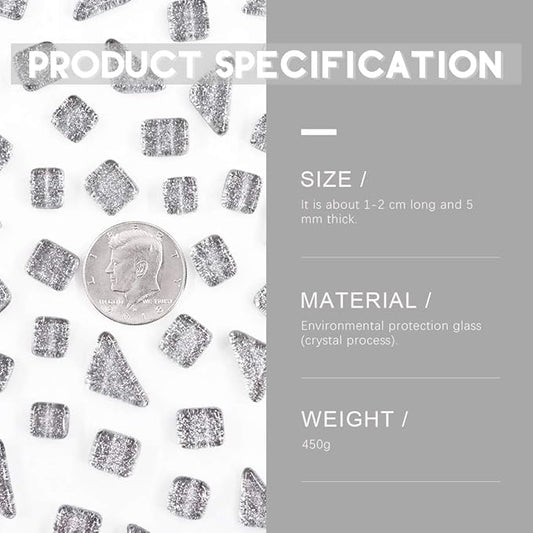 Swpeet 1 Pound Sliver Shine Crystal Series Mosaic Tiles Assortment Kit, Square and Triangle Genuine Mosaic Tiles Glitter Crystal Mosaic Perfect for Home Decoration Crafts Supply