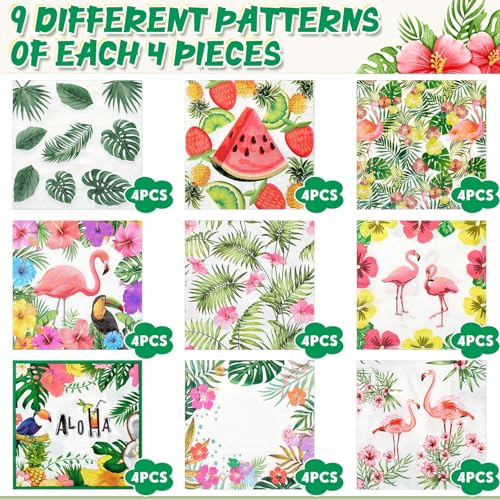 36 Pack 9 Styles Decoupage Napkins Tropical Plants Luau Party Decor (36 Count)