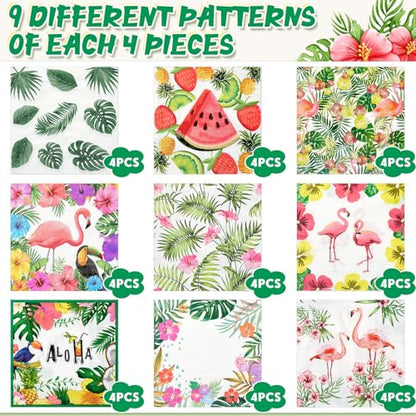 36 Pack 9 Styles Decoupage Napkins Tropical Plants Luau Party Decor (36 Count)