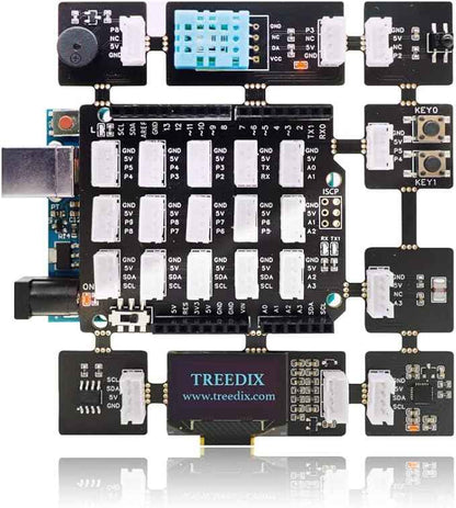 Electronic Projects Basic Starter Kit All in one Beginner Kit with 8 Sensors Detachable Compatible with Arduino for Beginner Adults Teens Learning