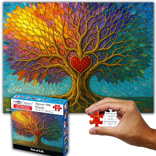 Colorful Vibrant Stained Glass Style Artwork Tree of Life 500 Pieces Very Large Pieces Jigsaw Puzzle