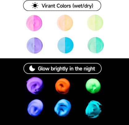 HIMI Glow in The Dark Jelly Gouache Paint Set, 6 Colors 23ml, Jelly Cup Design, Travel carry, Non Toxic Paint for Canvas and Paper, Art Supplies for Professionals
