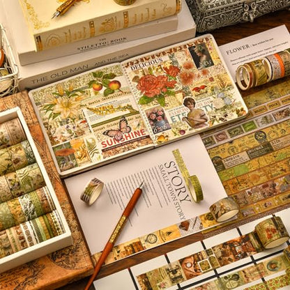 36 Rolls Vintage Washi Tape Pack Retro Arts Adhesive Tapes Wide Chronicle Decorative Masking Tape Sets for Craft (36 Count)