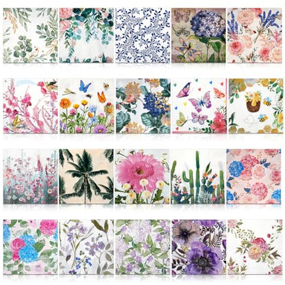 20 Pack Decoupage Napkins Floral Cocktail Decorative Paper Napkins (20 Count)