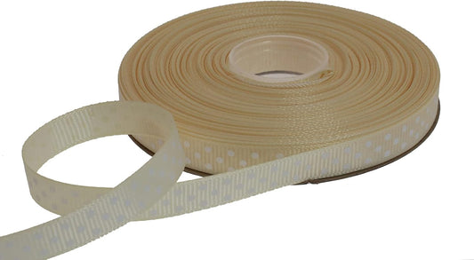 Polka Dot Grosgrain Ribbon 25 Yard Each Roll 100% Polyester (3/8", Beige) - Crafty Corner