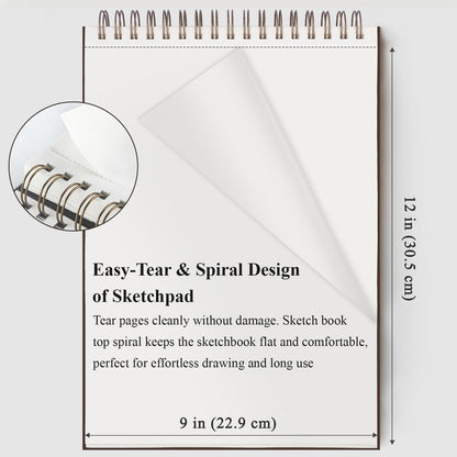 Fuxi 9" x 12" Sketch Book, Top Spiral Bound Sketch Pad, 100 Sheets 68lb/100gsm Acid-Free Drawing Paper, Art Sketchbook for Drawing Pad for Kids Artists & Beginners Professional Art Supplies for Adults - Crafty Corner