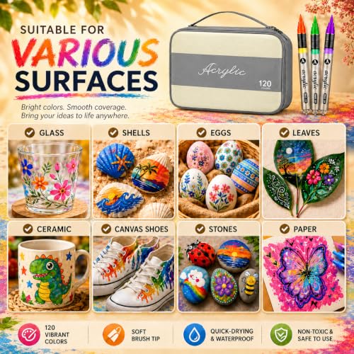 120 Color Acrylic Paint Markers Set (120 Count)