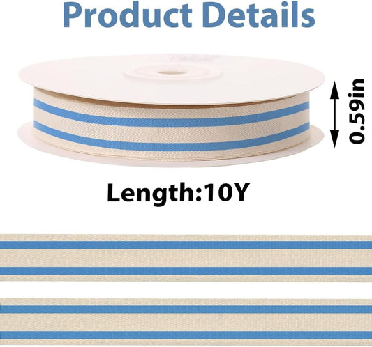 10 Yards × 3/5 Inch Blue Natural Cotton Ribbon, Double Sided Webbing Straps Ribbons, Birthday Wedding Valentines Ribbons for Crafting, DIY Sewing, Gift Wrapping - Crafty Corner