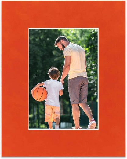 Pack of 25 Acid Free 11x14 Mats Bevel Cut for 8.5x11 Photos - Orange Suede Precut Matboards For Pictures, Photos, Framing - 4-ply Thickness
