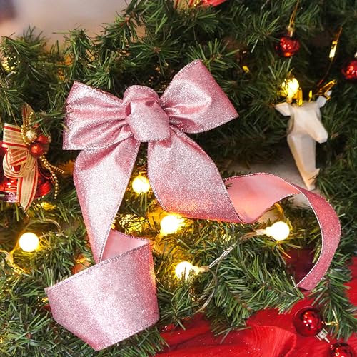 Glitter Wired Ribbon 2.5" x 10 Yards Rose Gold for Christmas Home Decor Bow Gift Wrapping DIY Crafts Wreath (30 Foot)