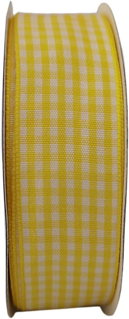 Yellow and White Gingham Ribbon Christmas Ribbon 25 Yards Each Roll 100% Polyester (1", Yellow) - Crafty Corner
