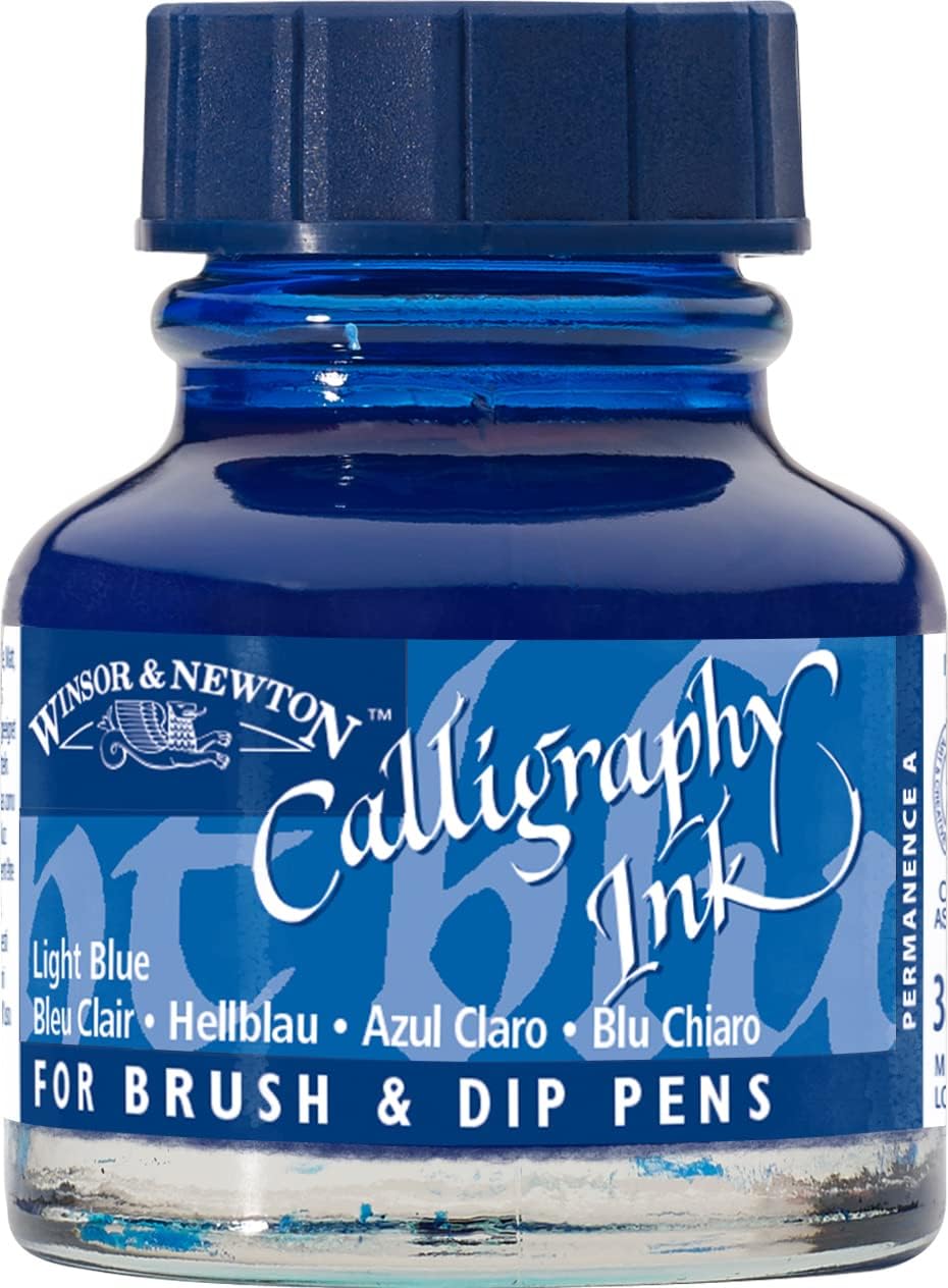 Winsor & Newton Calligraphy Ink, 30ml (1-oz) Bottle, Light Blue - Crafty Corner