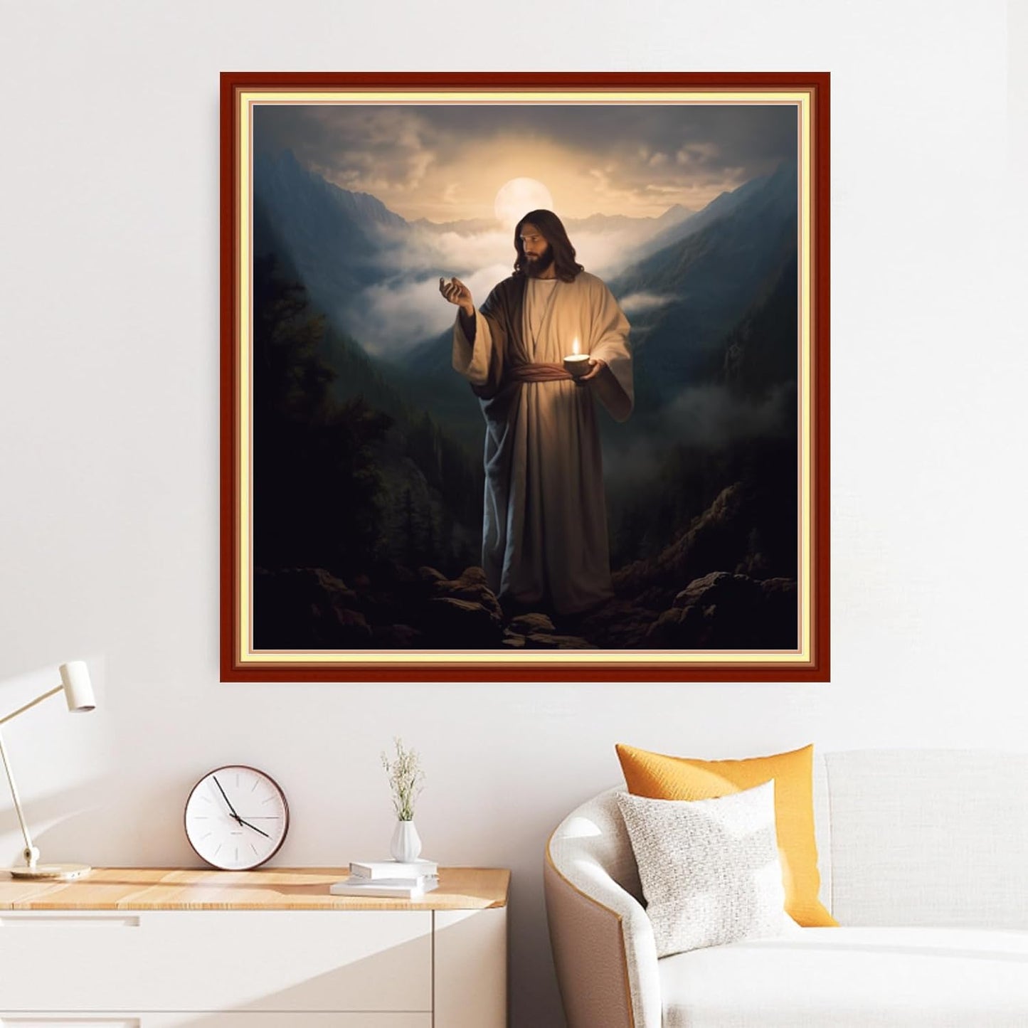 Disxvivy Cross Stitch Stamped Full Embroidery Kits DIY 11CT Cotton Thread Printed DIY Needlepoint Kits Craft Needlework Set Cross-Stitch Stamped Sets-Early Morning Jesus 18x18 inch