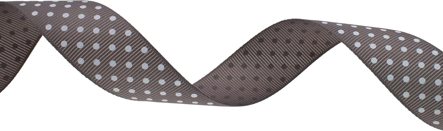 Polka Dot Grosgrain Ribbon 25 Yard Each Roll 100% Polyester (1", Gray) - Crafty Corner