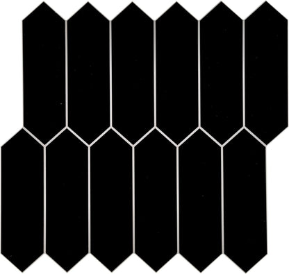 SUNWINGS Backsplash Tile for Kitchen Peel and Stick, Stone Composite Self Adhesive Tiles Long Hexagon Mosaic Wall Tile for Kitchen, 12 Inch x 11.22 Inch 10 Sheets Black Matte