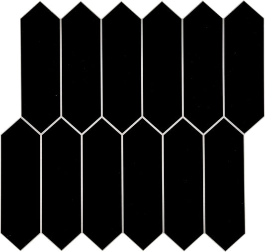 SUNWINGS Backsplash Tile for Kitchen Peel and Stick, Stone Composite Self Adhesive Tiles Long Hexagon Mosaic Wall Tile for Kitchen, 12 Inch x 11.22 Inch 10 Sheets Black Matte