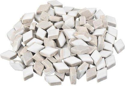 MECCANIXITY 200g Ceramic Mosaic Tiles for Crafts Bulk, Rhombic White Ceramic Tiles for Mosaic Kits Garden Stepping Stone Cup Mat
