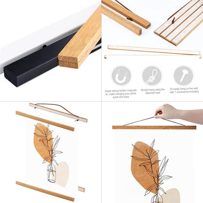 Ywlake Magnetic Poster Hanger, 9x12 9x14 9x17 Poster Frame Wood Wooden Magnet Print Posters Dowel Scroll Hanger Hangers Hanging Kit for Walls Map Canvas Artwork (Teak Wood, 9")