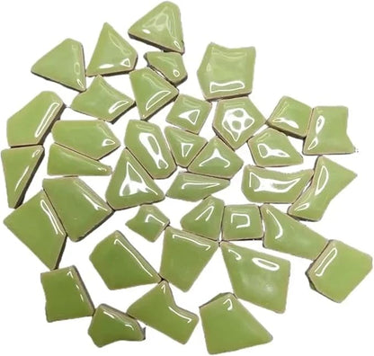 Mosaic Tiles 200g/7.05oz(Approx. 155-170pcs) Porcelain Mosaic Tiles 1-2.5cm 0.4mm Thickness Ceramic Mosaic Stones DIY Mosaic Craft Material(Light Green)