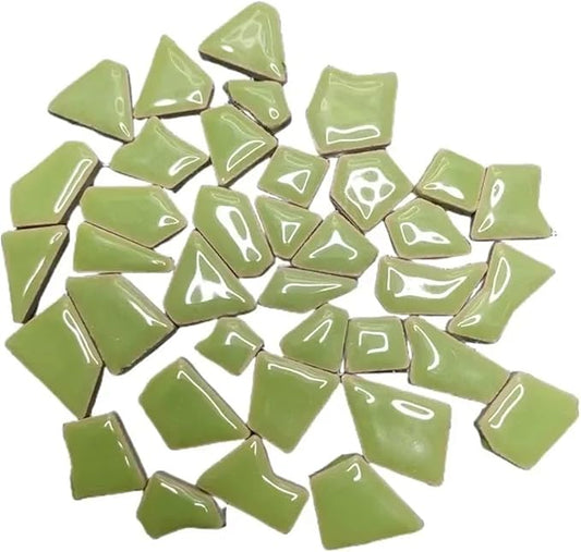 Mosaic Tiles 200g/7.05oz(Approx. 155-170pcs) Porcelain Mosaic Tiles 1-2.5cm 0.4mm Thickness Ceramic Mosaic Stones DIY Mosaic Craft Material(Light Green)