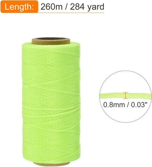 MECCANIXITY Waxed Thread,284 Yard 0.8mm 150D Flat Wax Thread Polyester Waxed String for Leather Sewing Hand Weaving Book Binding Home Decoration,Fluorescent Green