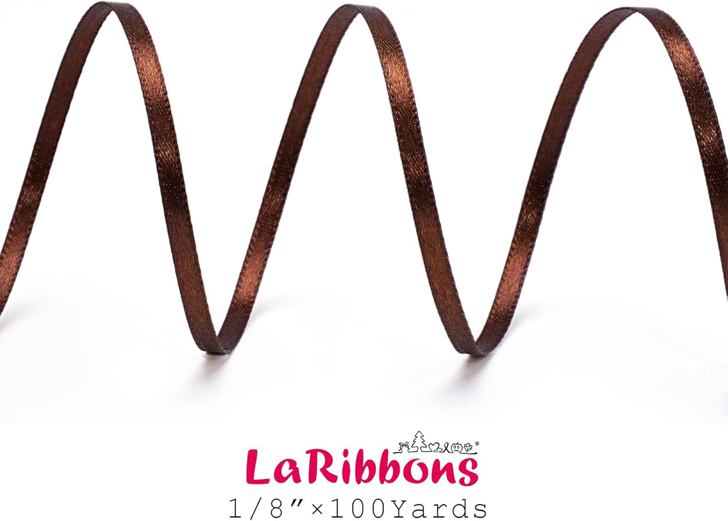 LaRibbons Brown Satin Ribbon 1/8 Inch 100 Yards Thin Luxury Double Faced Firar Brown Silk Ribbon for Flower Bouquet Crafts Gift Wrapping Wedding Christmas Decoration - Crafty Corner