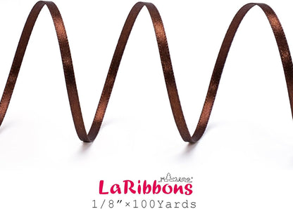 LaRibbons Brown Satin Ribbon 1/8 Inch 100 Yards Thin Luxury Double Faced Firar Brown Silk Ribbon for Flower Bouquet Crafts Gift Wrapping Wedding Christmas Decoration - Crafty Corner
