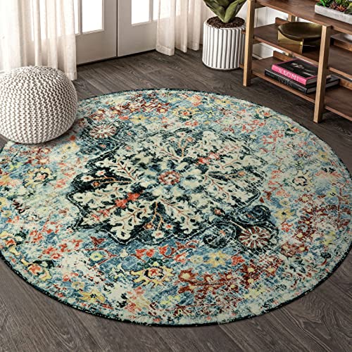Bohemian Floral Medallion Round Rug