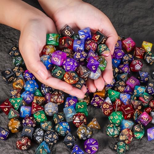 Starry Glitter Polyhedral Dice Set with Drawstring Pouch (182 Count)