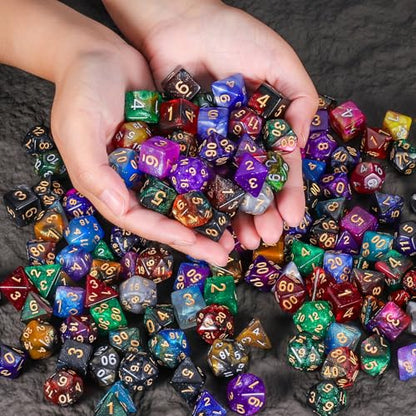 Starry Glitter Polyhedral Dice Set with Drawstring Pouch (182 Count)