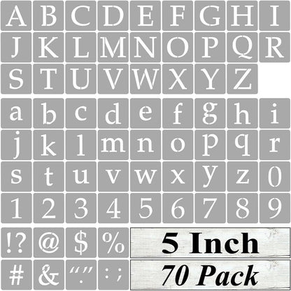 5 Inch Alphabet Letter Stencils for Painting - 70 Pack Letter and Number Stencil Templates with Signs for Painting on Wood, Reusable Letters and Numbers Stencils for Chalkboard Wood Signs & Wall Art