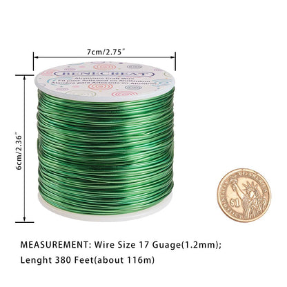 BENECREAT 12 17 18 Gauge Aluminum Wire (17 Gauge,380FT) Anodized Jewelry Craft Making Beading Floral Colored Aluminum Craft Wire - Green