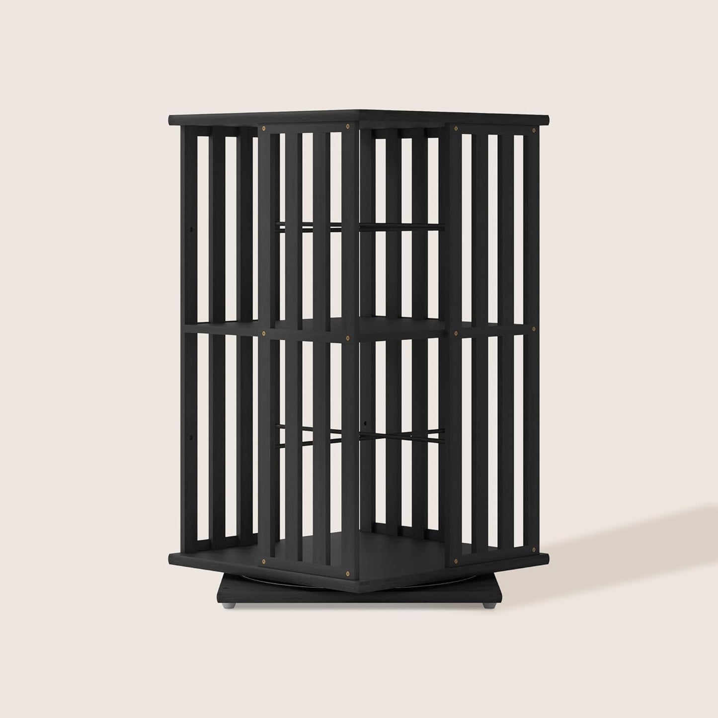 XIMN 360° Rotating Bamboo CD/DVD Shelf - 6-Tier Space-Saving Media Storage Cabinet for Movies, Organizer with Super Compact Design (Black, 2 Tier)