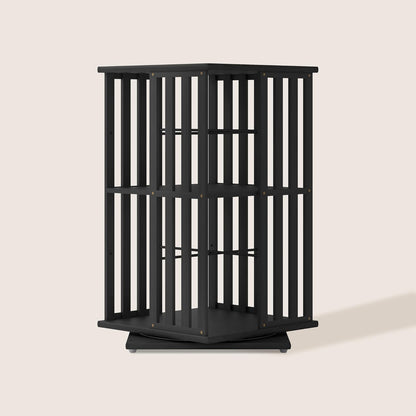 XIMN 360° Rotating Bamboo CD/DVD Shelf - 6-Tier Space-Saving Media Storage Cabinet for Movies, Organizer with Super Compact Design (Black, 2 Tier)