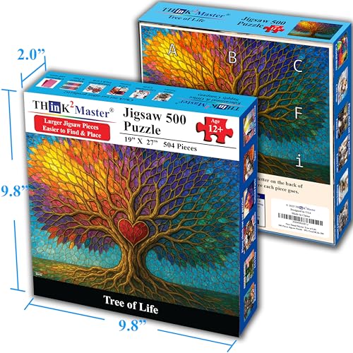 Colorful Vibrant Stained Glass Style Artwork Tree of Life 500 Pieces Very Large Pieces Jigsaw Puzzle