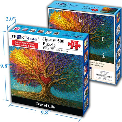 Colorful Vibrant Stained Glass Style Artwork Tree of Life 500 Pieces Very Large Pieces Jigsaw Puzzle