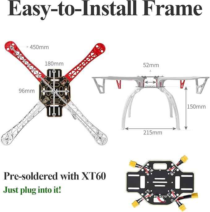 HAWK’S WORK F450 Drone Frame, 450mm Wheelbase Quadcopter Frame Kit with Landing Skid Gear (Standard)