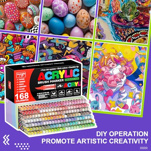 Acrylic Paint Markers for Coloring 168 Colors with 30% More Ink (168 Count)