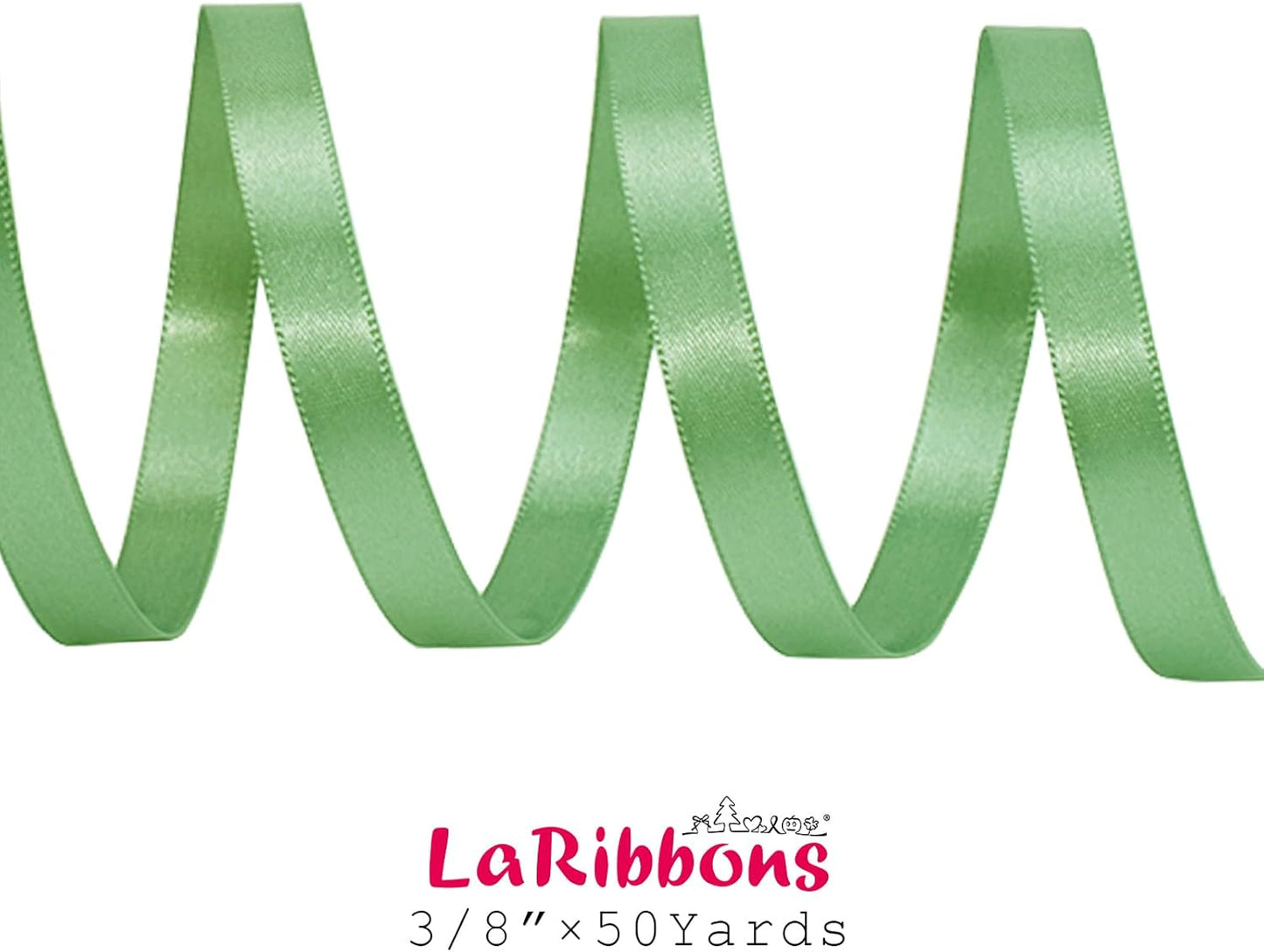 LaRibbons Sage Green Satin Ribbon 3/8 Inch 50 Yards Thin Luxury Double Faced Green Silk Ribbon for Flower Bouquet Crafts Gift Wrapping Wedding Decoration - Crafty Corner